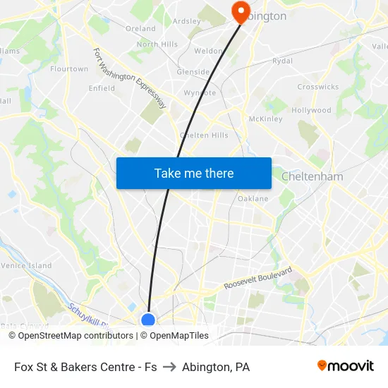 Fox St & Bakers Centre - Fs to Abington, PA map