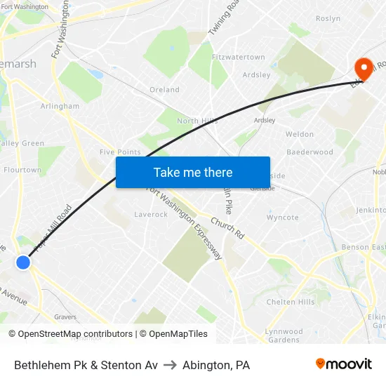 Bethlehem Pk & Stenton Av to Abington, PA map