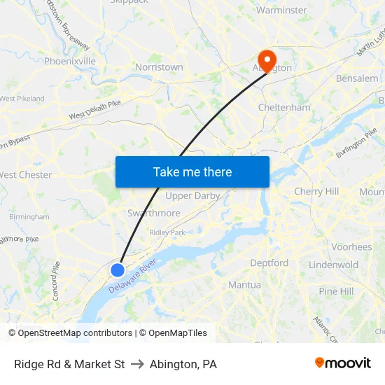 Ridge Rd & Market St to Abington, PA map