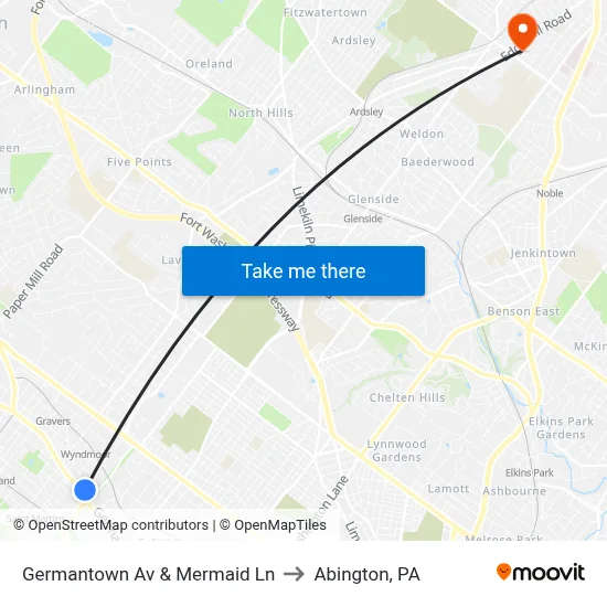 Germantown Av & Mermaid Ln to Abington, PA map