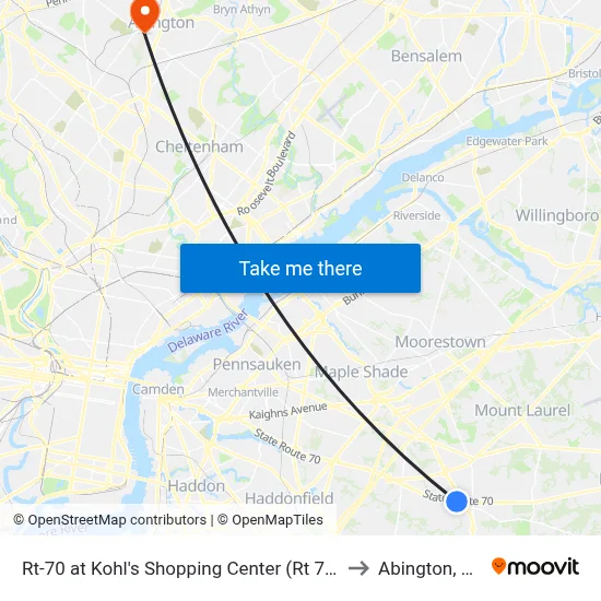 Rt-70 at Kohl's Shopping Center (Rt 73) to Abington, PA map