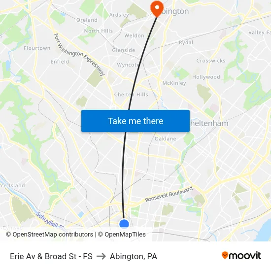 Erie Av & Broad St - FS to Abington, PA map