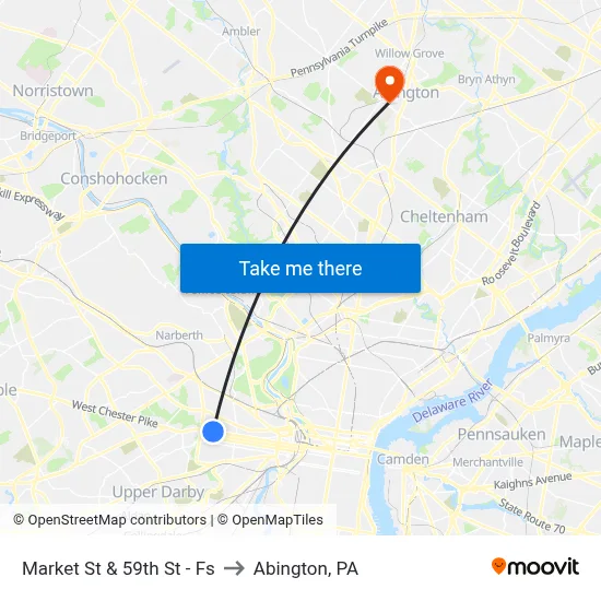 Market St & 59th St - Fs to Abington, PA map