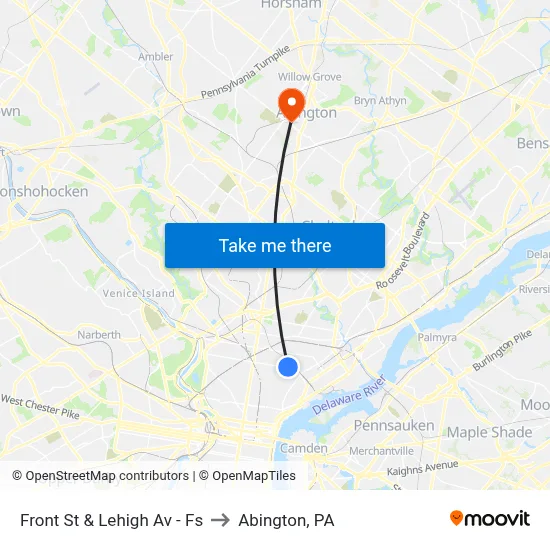 Front St & Lehigh Av - Fs to Abington, PA map