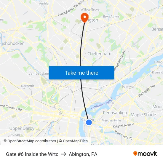 Gate #6 Inside the Wrtc to Abington, PA map