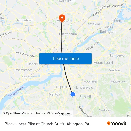 Black Horse Pike at Church St to Abington, PA map