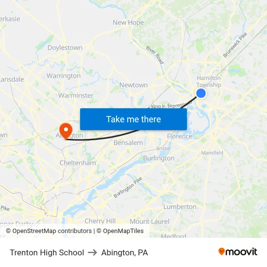 Trenton High School to Abington, PA map