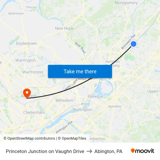 Princeton Junction on Vaughn Drive to Abington, PA map