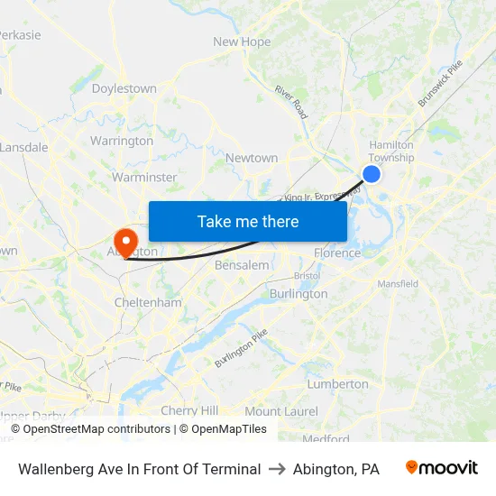 Wallenberg Ave In Front Of Terminal to Abington, PA map