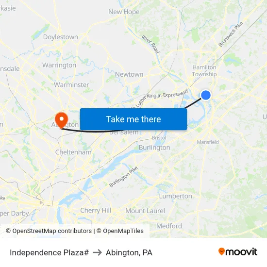 Independence Plaza# to Abington, PA map