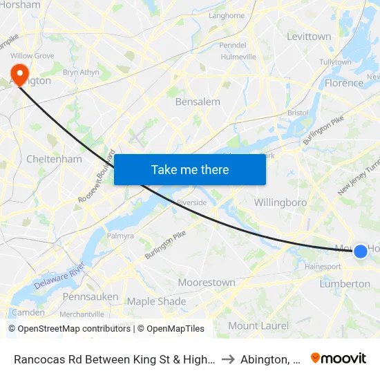Rancocas Rd Between King St & High St to Abington, PA map