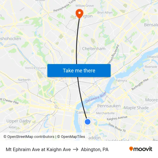 Mt Ephraim Ave at Kaighn Ave to Abington, PA map