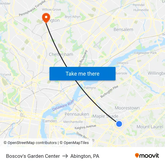 Boscov's Garden Center to Abington, PA map
