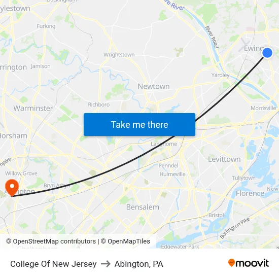 College Of New Jersey to Abington, PA map