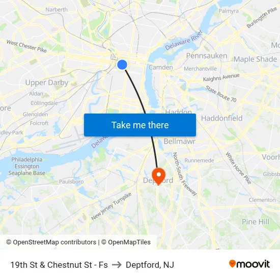 19th St & Chestnut St - Fs to Deptford, NJ map
