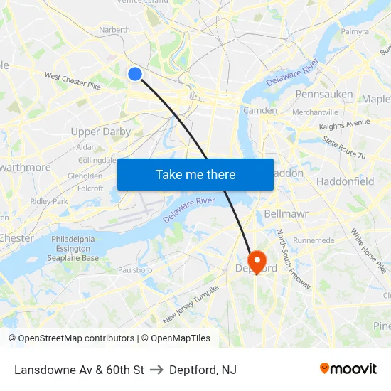 Lansdowne Av & 60th St to Deptford, NJ map