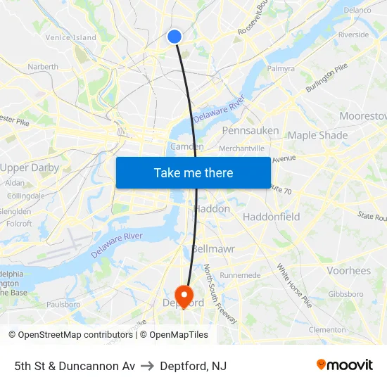 5th St & Duncannon Av to Deptford, NJ map