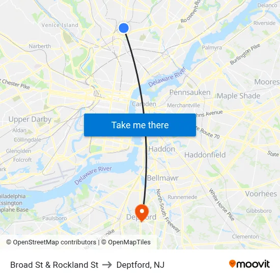 Broad St & Rockland St to Deptford, NJ map