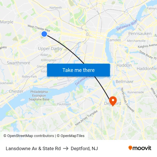 Lansdowne Av & State Rd to Deptford, NJ map