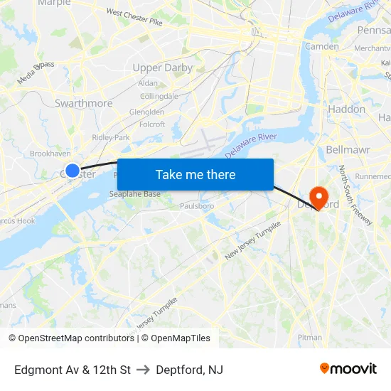 Edgmont Av & 12th St to Deptford, NJ map