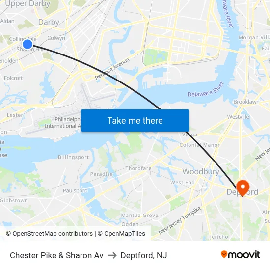 Chester Pike & Sharon Av to Deptford, NJ map