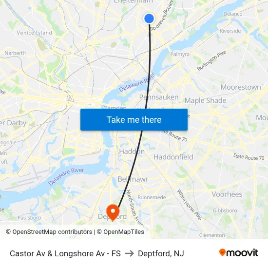 Castor Av & Longshore Av - FS to Deptford, NJ map