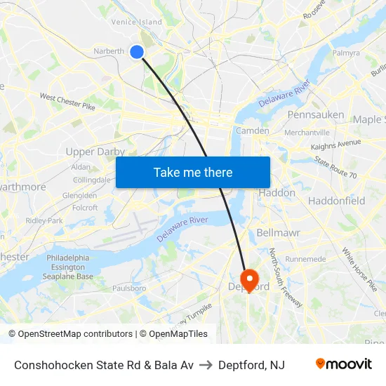 Conshohocken State Rd & Bala Av to Deptford, NJ map