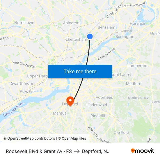 Roosevelt Blvd & Grant Av - FS to Deptford, NJ map