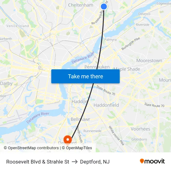 Roosevelt Blvd & Strahle St to Deptford, NJ map