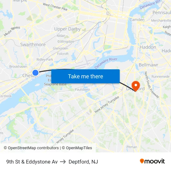 9th St & Eddystone Av to Deptford, NJ map