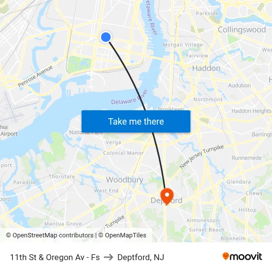 11th St & Oregon Av - Fs to Deptford, NJ map