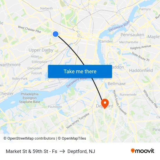 Market St & 59th St - Fs to Deptford, NJ map