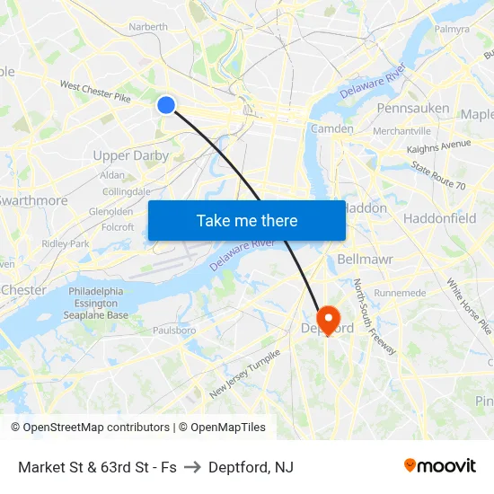 Market St & 63rd St - Fs to Deptford, NJ map