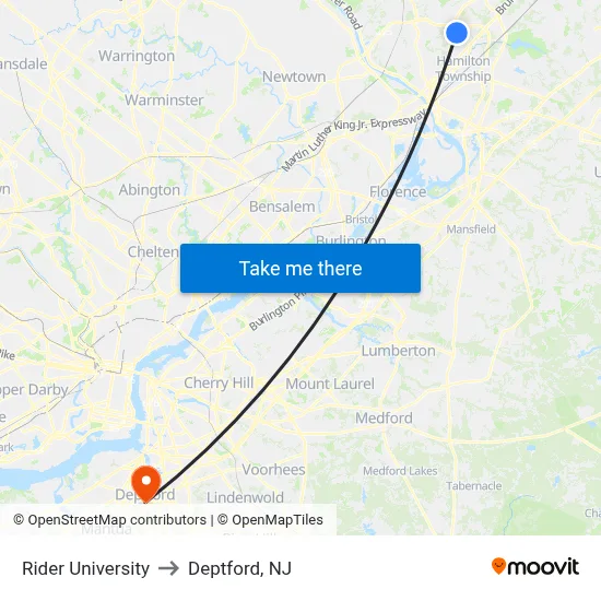 Rider University to Deptford, NJ map