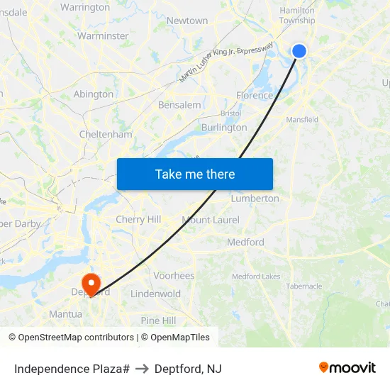 Independence Plaza# to Deptford, NJ map