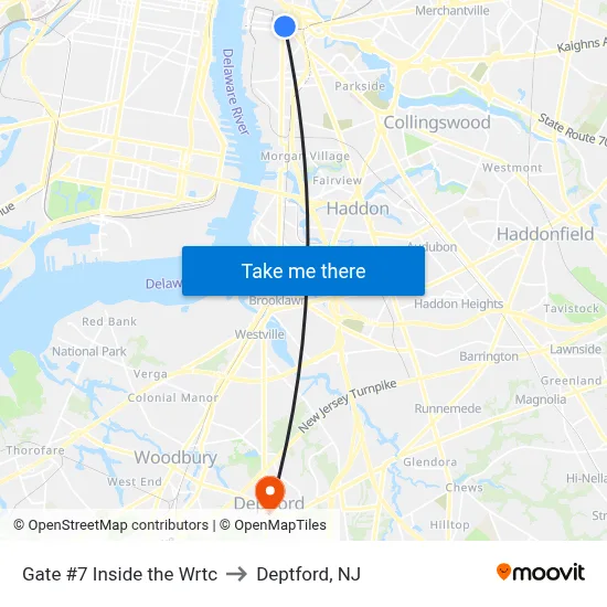 Gate #7 Inside the Wrtc to Deptford, NJ map