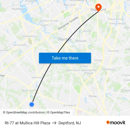 Rt-77 at Mullica Hill Plaza to Deptford, NJ map