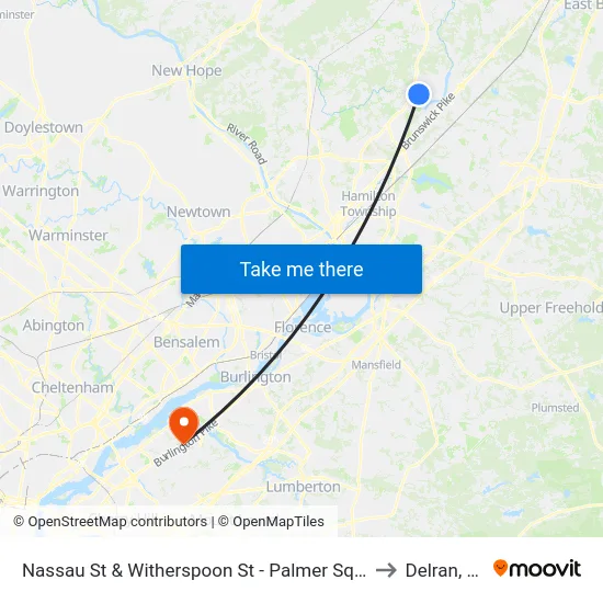Nassau St & Witherspoon St - Palmer Square to Delran, NJ map