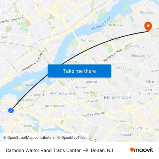 Camden Walter Rand Trans Center to Delran, NJ map