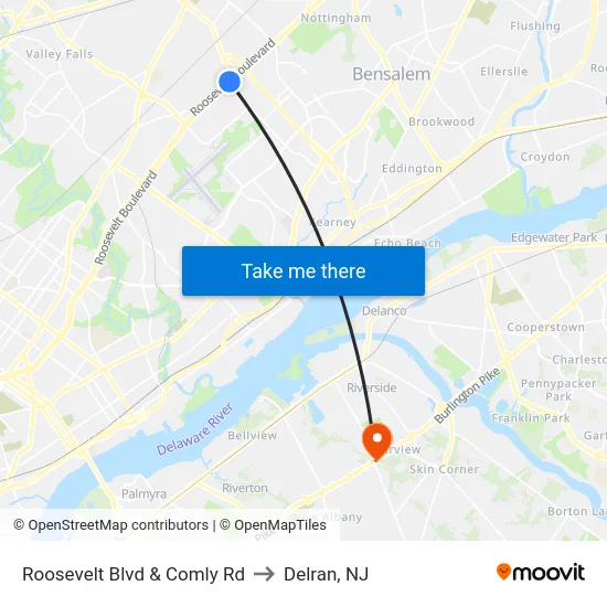 Roosevelt Blvd & Comly Rd to Delran, NJ map