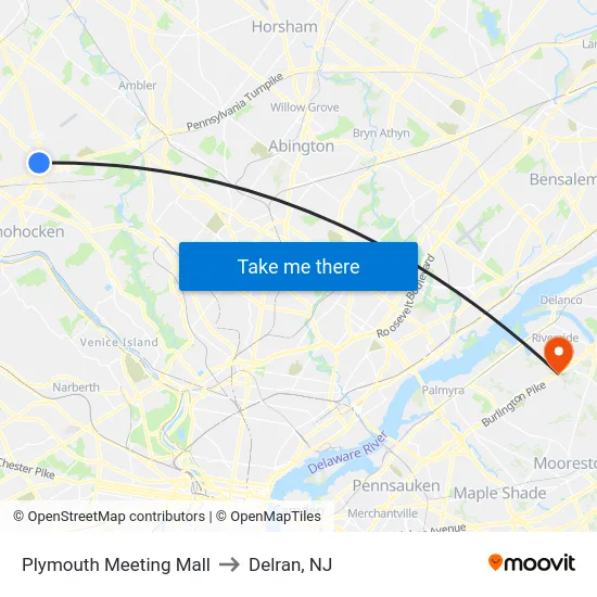 Plymouth Meeting Mall to Delran, NJ map