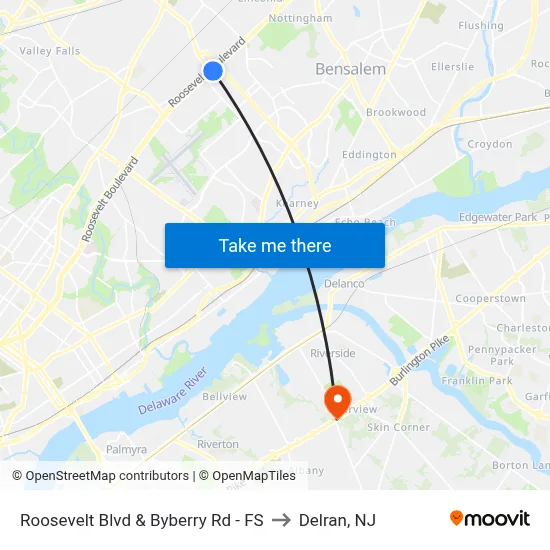 Roosevelt Blvd & Byberry Rd - FS to Delran, NJ map