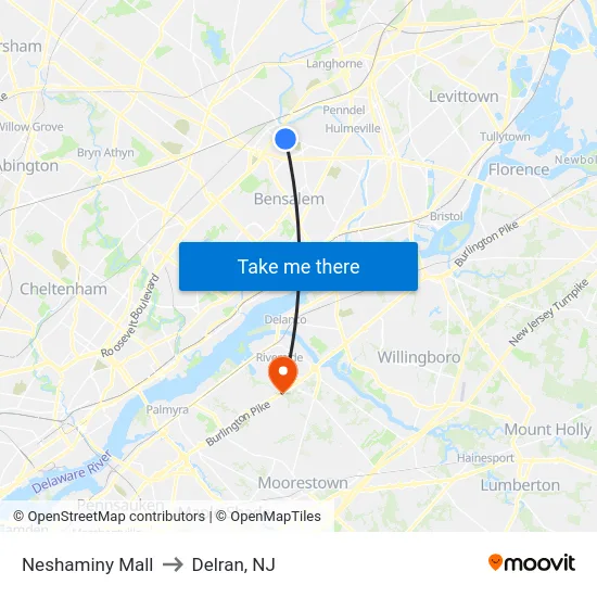 Neshaminy Mall to Delran, NJ map