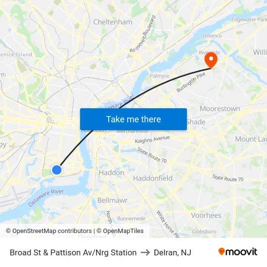 Broad St & Pattison Av/Nrg Station to Delran, NJ map