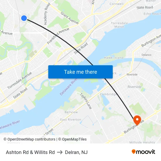 Ashton Rd & Willits Rd to Delran, NJ map