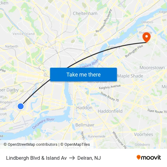 Lindbergh Blvd & Island Av to Delran, NJ map