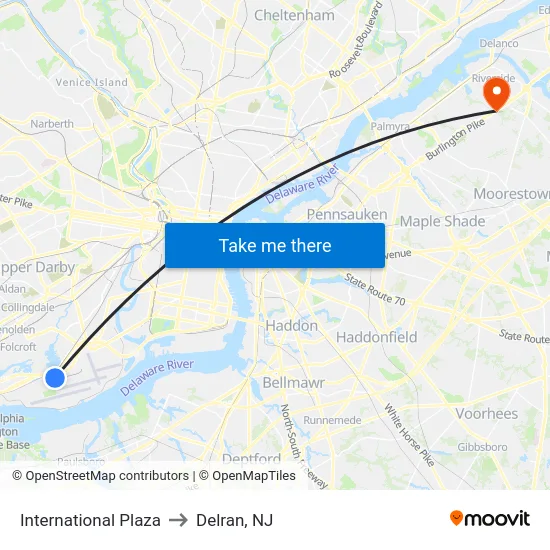 International Plaza to Delran, NJ map
