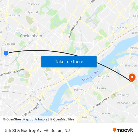 5th St & Godfrey Av to Delran, NJ map