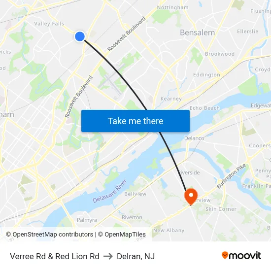 Verree Rd & Red Lion Rd to Delran, NJ map