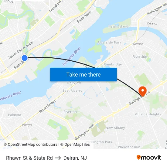 Rhawn St & State Rd to Delran, NJ map